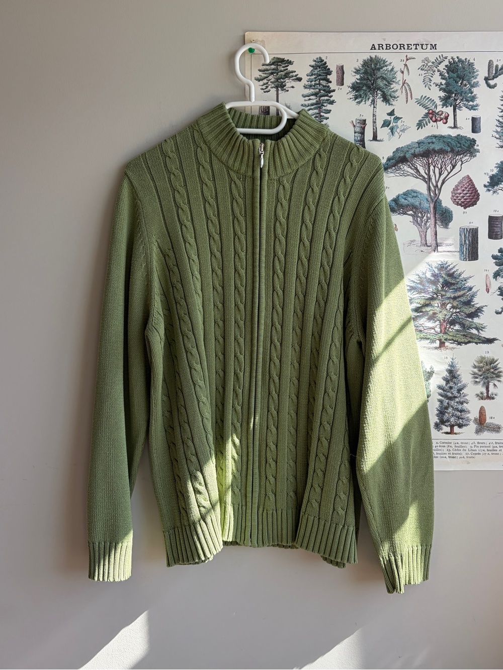 Tradition Country Collection Cable Knit Zip-up Sweater XL green